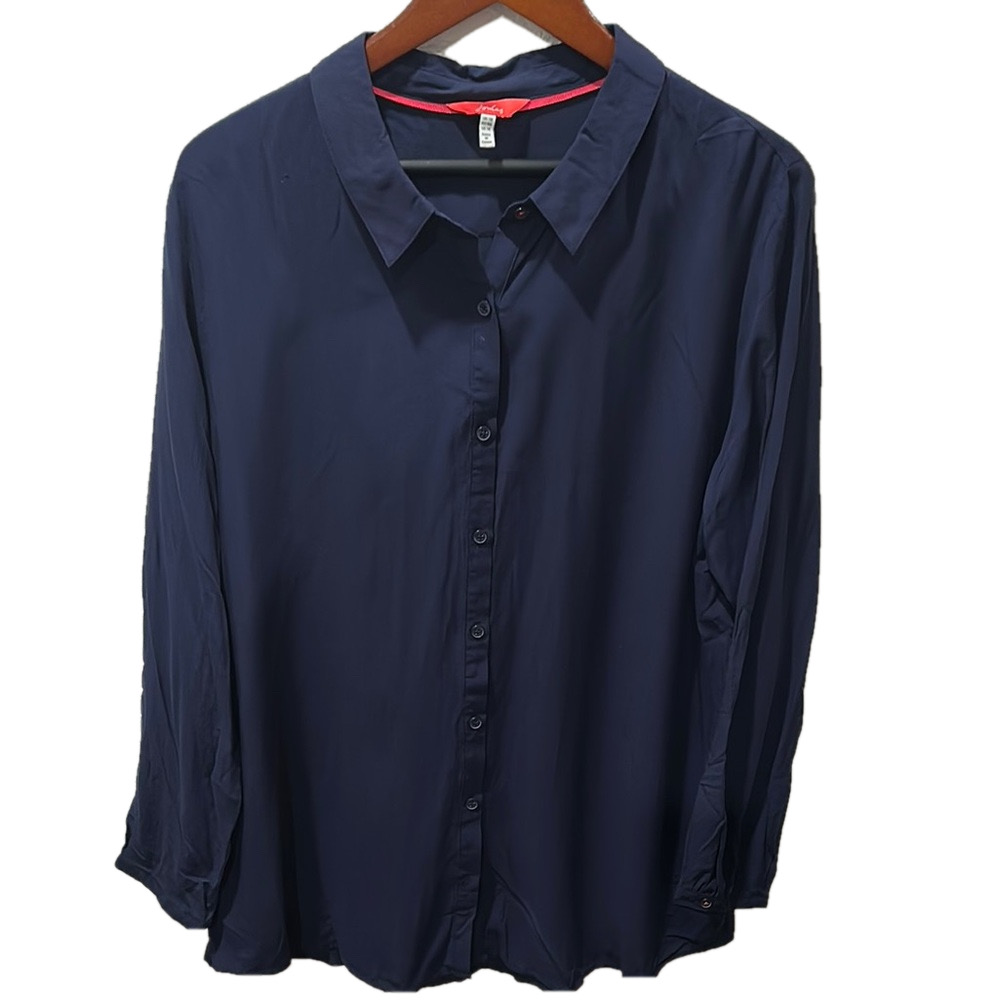 Joules Navy Blue long sleeve Button-Up Shirt size 14 GUC..